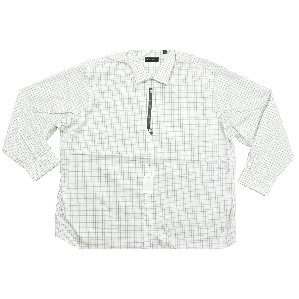 JV Reflex Stretch Men Shirt Size 20 38/39 White Blue Grid Check Long Sleeve NEW